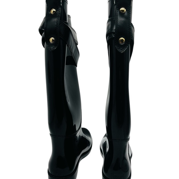 COACH TARA TALL BLACK GLOSSY RUBBER RAIN BOOTS SIZE 11 - Picture 2 of 12